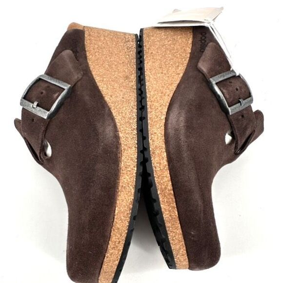 Papillio by Birkenstock Suede Fanny Wedge Clogs Roast Brown Size 39, US Size 9 - Picture 5 of 14